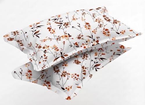 Image of IVAZA 240 TC Soft Ezyption Cotton Floral Print King Size Bedsheet - with 2 Pillow Covers, Hypoallergenic, Brethable, (Size- 90 x 90 Inch) Rust Orange