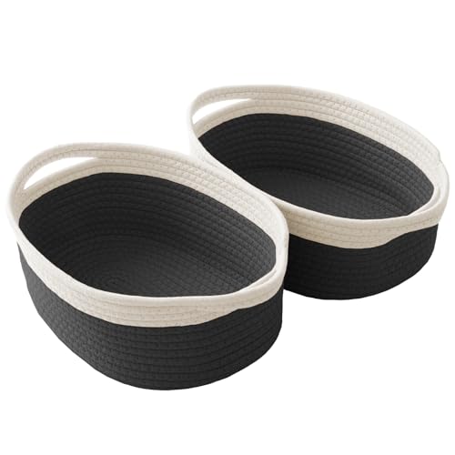 Image of JMvicyroam Small Woven Basket, Empty Gift Basket, White&Black /2 Pack | Small Gift Basket, Cotton Rope, 12 x 8 x 61 in, Handles, Includes Ribbon and Bag, Birthday Gift Basket