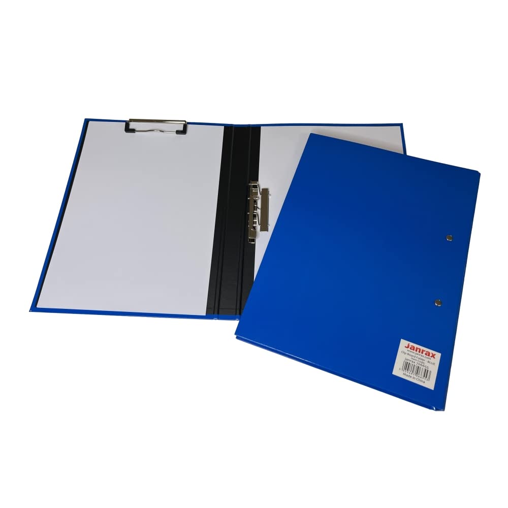 Janrax Blue A4 Clipboard Document Clamp File Folder – Fold-Open Laminated Board with Metal Clip and Clamp