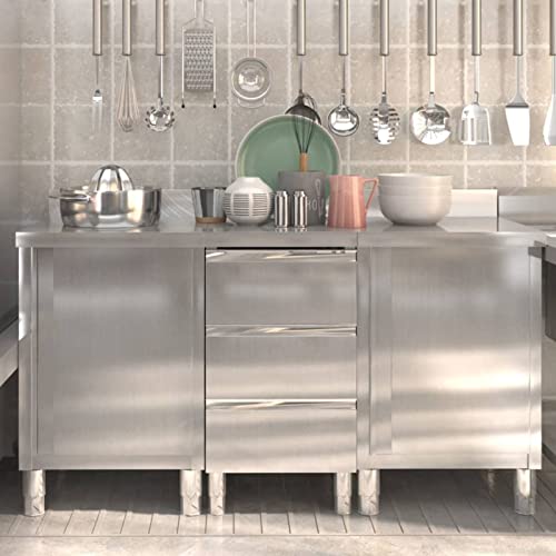 Homgoday Commercial Kitchen Cabinets 3 Piece Stainless Steel Storage Cabinet Cabinets and Wardrobe with 3 Drawers for Dining Room, Living Room, Restaurant, Hotel