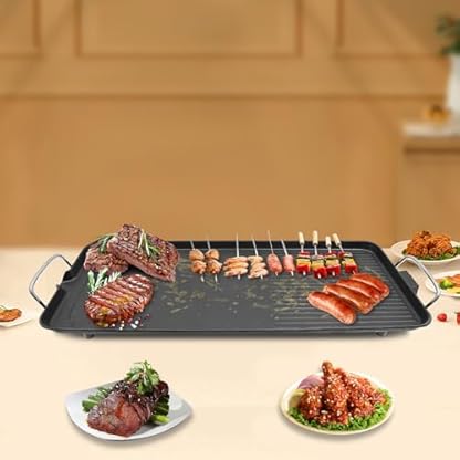 Elektrischer Tischgrill Teppenyaki Grill Plancha-/Teppanyaki-Grillplatte mit Antihaftbeschichtung für bis zu 6 Personen 1500 W fünf Temperatur-Einstellstufen Cool Touch Griff Anti Rutsch – Bild 4