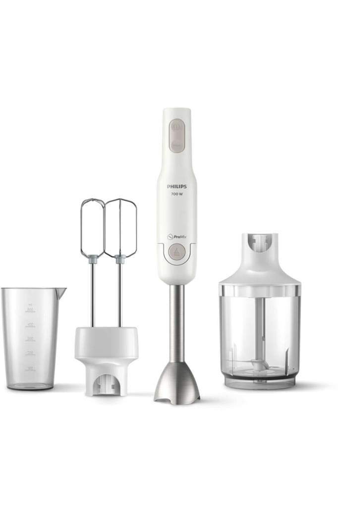 Philips Daily Collection Promix El Blender Seti 700 W, Sıçrama Önleyici Bıçak Koruması, Ergonomik Tasarım, XL Doğrayıcı, İkili Çırpıcı, Beyaz, HR2546/00