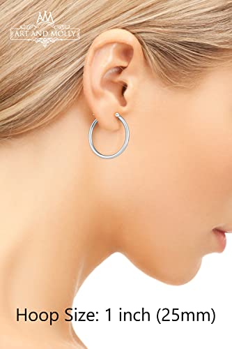 14K White Gold Hoop Earrings, 1" Diameter (White-Gold) #TOP1