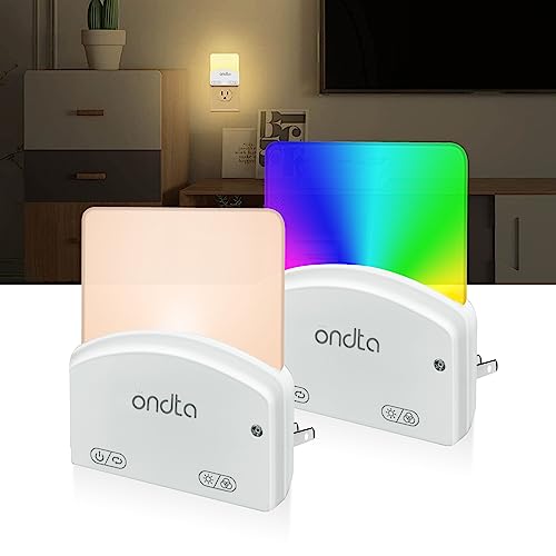 Ondta Night Lights Plug Into Wall, (2 Pack) Led Night Light With Dusk To Dawn Sensor, Warm White & 8 Colors Rgb Nightlight, Dimmable, Light For Kids Room, Bedroom, Bathroom, Hallway, Stairway #TOP29