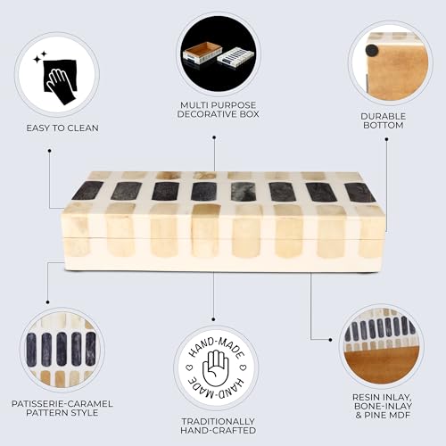 Image of Handicrafts Home Decorative Box - Handmade Jewelry Organizer Box with Lid - Keepsake Box for Home Decor, Jewelry, Accessories, Collectibles - Modern Wooden Storage Box - Caramel, 8X6X1.5 inch