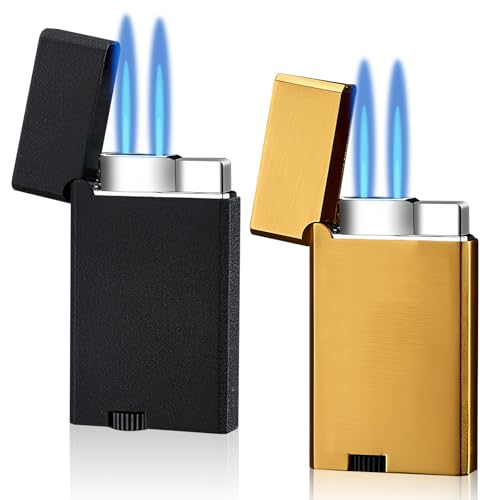 2 mecheros para tormentas con llama de chorro, doble llama de chorro, regalo para hombres y mujeres, sin gas (dorado y negro)