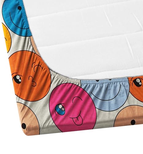 Image of DECORUM Glace Cotton Fitted 1 Bedsheet King Size (72 inchx78 inch) | All Around Elastic | Cotton Feel | 2 Pillow Covers (17 inchx27 inch) | Fits Up to 8 inch Mattress | 200-220 TC | Printed Double Bed Sheet Set