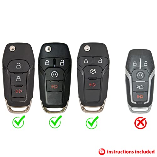 (2 Pack) CR2032 2032 for Ford FLIP Remote Key Fob Battery OEM Bundle Case Shell fits 2013-2022 EcoSport Expedition Escape Explorer F-150 250 350 450 550 Fusion Ranger Transit N5F-A08TAA or A08TDA - Thumbnail 2