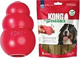 KONG Classic Toy & Enhanced Ziggies Treats Combo Pack - Durable Chew Toy for Dogs - with Enhanced Ziggies Treats - Dog Accessories for Fun & Health - for Medium Dogs