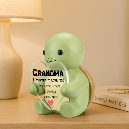 FTONENI おばあちゃんのためのかわいいカメの置物 I Turtle-y Love You 孫娘や孫からのギフト、ハートアクリルサインミニ像、感謝の机の装飾、誕生日用樹脂動物オーナメント - FDC558 [3]