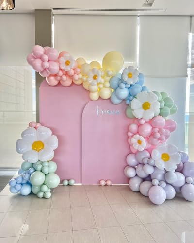 Image of Daisy Pastel Balloon Garland Kit 171Pcs Pastel Macaron Balloon Arch Kit with Daisy Flower Balloons for Birthday Baby Shower Boho Mothers Day Spring Daisy Floral Theme Party Decorations