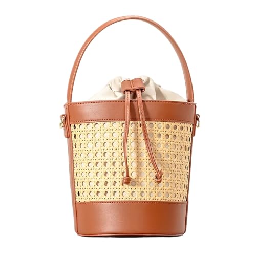 QINGFENGYI Borsa Donna-borse Di Paglia Donna 2026,borsa Secchiello Donna Tote Bucket Bag PU Leather,Summer Beach Bag Borse Vacanze (Brown)