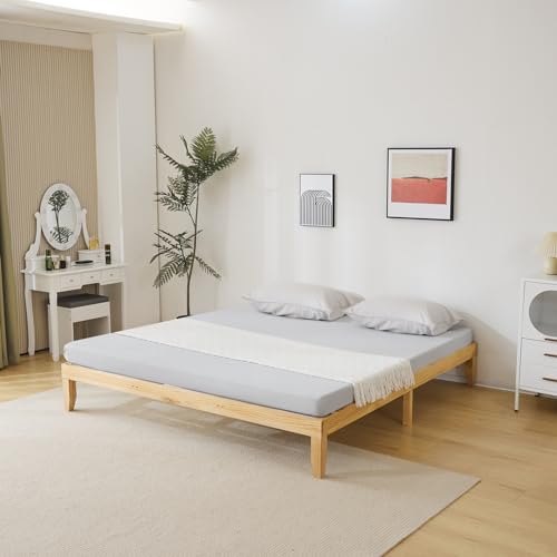 Karl home 12 Inches Wood Platform Bed Frame, King Bed Frame, Solid Wood Foundation with Wood Slat Support, Easy Assembly No Box Spring Needed (Natural)
