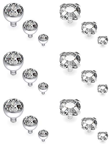 Hoeudjo 18PCS 14G Grade 23 Titanium Dermal Anchor Tops Internally Threaded Clear Gem for Women Men, Mixsize Top 2mm/3mm/4mm