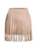 SweatyRocks Women's Cowgirl Fringe Skorts Zipper Back Western Skirt Country Concert Outfits Khaki