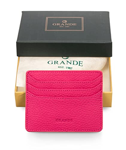 grande 3633 Genuine Leather Card Holder For Women and Men Super Slim Minimalist Small Snap Wallet (Pink)4
