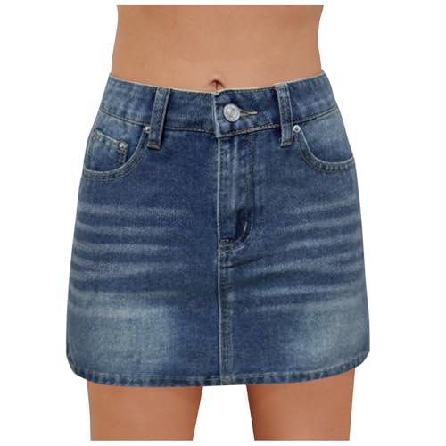 YueYue Women's Denim Mini Skirt, Dark Blue, S