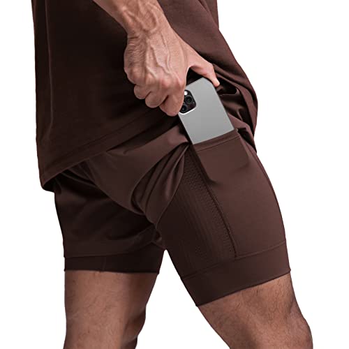 Image of DIOTSR Mens 2 in 1 Running Workout Shorts for Men Lightweight Training Shorts Quick Dry Gym Shorts with Phone Pocket