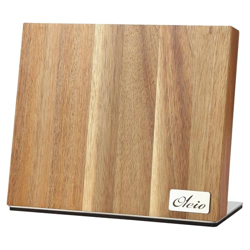 Oleio Magnetischer Messerblock - Küchen Organizer aus Akazienholz mit Magnetleiste für bis zu 6 Messer - Edelstahlsockel & rutschfester Unterlage -...
