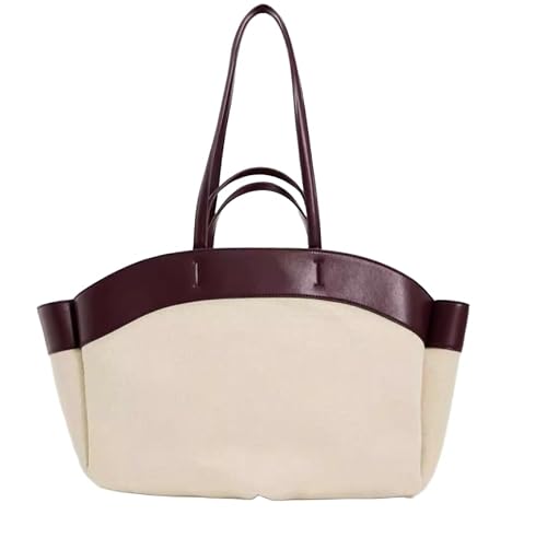 Canvas and Leather Tote Bag for Women, Large Casual Shoulder