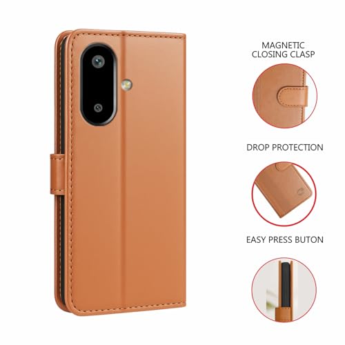 Image of AIBEX Shock Proof Flip Compatible for Samsung F06 5G / Samsung A06 5G / Samsung M06 5G Flip Cover Leather Finish | Inside TPU with Card Pockets | Wallet Stand | Complete Protection Flip Case Brown