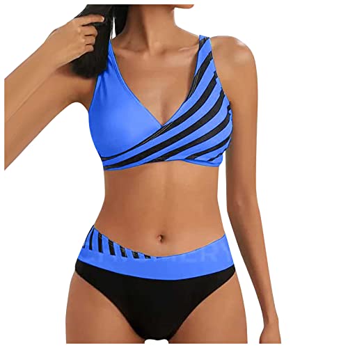Bikinis Mujer 2024 Push Up Traje de Baño Mujer Dos Piezas 2024 Reductores Estampado de Lunares Brasileño Menstrual Deportivo Bañadores Arena Surf Bañador Beachwear (Azul,XL)