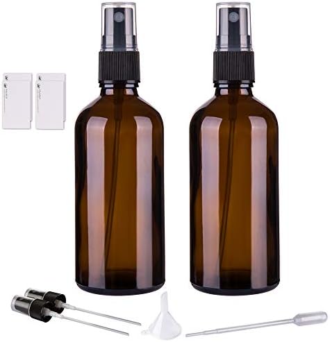Hydior Amber Glass Spray Bottles for Essential Oils, 4oz Empty Small Fine Mist Spray Bottle 2 Pack