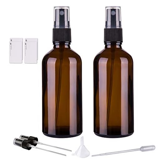 Hydior Amber Glass Spray Bottles for Essential Oils, 4oz Empty Small Fine Mist Spray Bottle 2 Pack