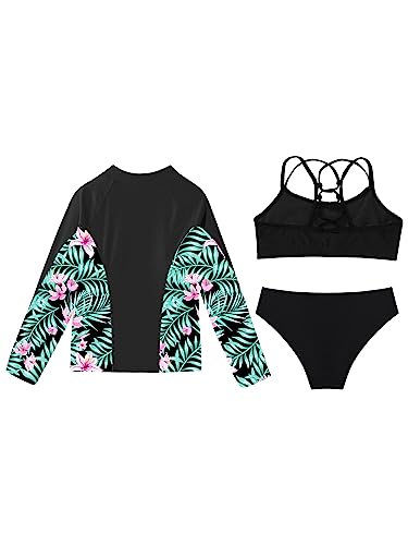 Hedmy Girls Rash Guard Three Pieces Bathing Suit Long Sleeve Swimsuit with Bikini Bottoms Quick Dry Swimwear4