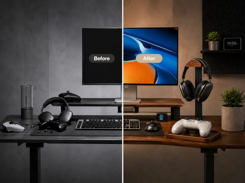 Image of GEVO Headphone Stand, Walnut Wood Headset Stand with Controller Holder, Headphones Holder for Gaming, Office and Desk Compatible with AirPods Max, Bose, Sennheiser, Corsair