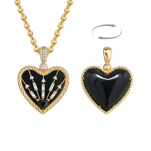 Fettero Gold Necklace for Women, 14K Gold Plated Heart Charm Necklaces for Women Double Sided Pendant Heart Necklace for Mom Wife Valentines' Day Jewelry