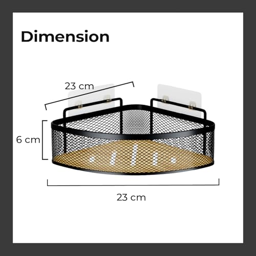 Image of Lifelong Bathroom Corner Shelf for Storage | Pack of 2 | Mesh Wire Basket with Bamboo Tray | Dual Installation - Adhesive Sticker & Screws | Strong and Durable, Easy Install (Black, LLHIBCB01)