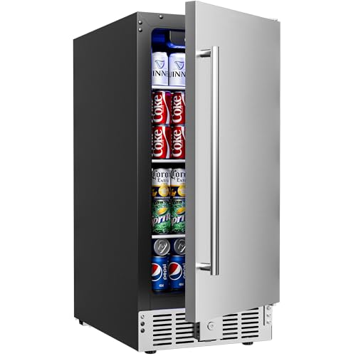 EUHOMY 15 Inch Under Counter Beverage Refrigerator, 125 Can Beverage Fridge with Stainless Steel Door for Beer Wine Soda, Beverage Cooler Built-in and Drink Fridge