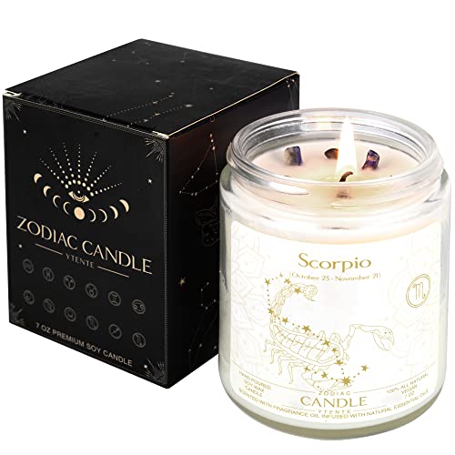YTENTE Zodiac Sign Candles, Zodiac Crystal Sign Candles ,Astrology Lavender Scented Soy Stones Candles Best Friends Gifts for Women, Men Sister Brother Funny Birthday Gift Crystal Candle Jar(Scorpio)