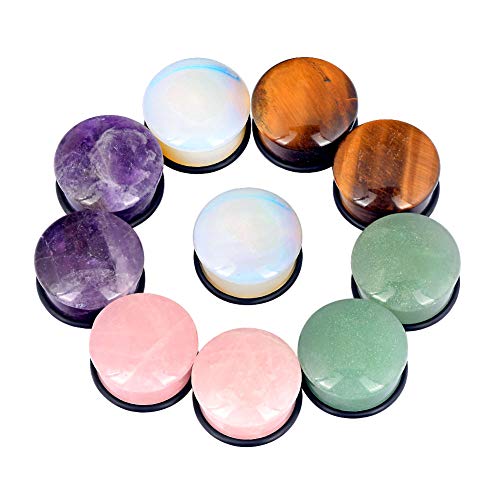 Longbeauty 5Pair Single Flare Mixed Stone Ear Plugs and Tunnels with O-Ring Stretcher Expander 1 2