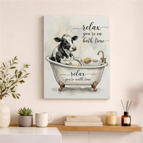 Tableau vache au bain pour embellir une salle de bain ou un salon terne