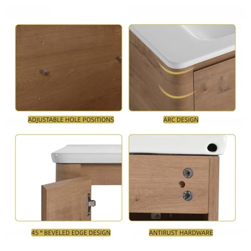 Image of 36 inch Bathroom Vanity with Ceramic Sink, Freestanding Bathroom Vanity with 2-Soft-Close Door, Soft-Closing Hinges & Hidden Handles for Home, Farmhouse, Easy to Clean Design, Imitative Oak