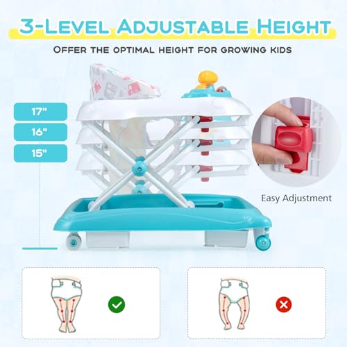 Image of BABY JOY Baby Walker, 4 in 1 Foldable Activity Walker with Adjustable Height, Music, Lights, Anti-Rollover Toddler Push Walker, Baby Walker with Wheels for Boys Girls 7-14 Months (Green)