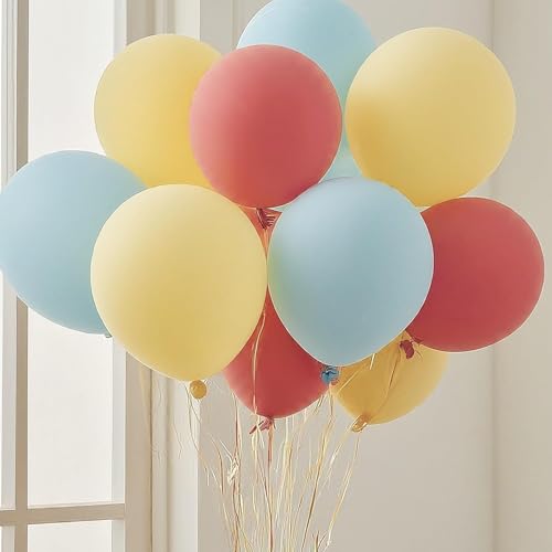 Image of Regular Balloon Combo For Decoration with Glue Dots & Balloon Arch Strip - Party Decor Set For Easy Party Setup (RED BLUE YELLOW, 50)