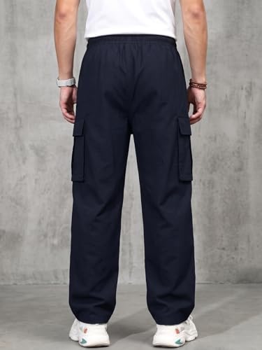 Image of GRECIILOOKS Men's Regular Fit Low Rise Polycotton Cargos | Cargo Track Pant | Loose Fit | Regular Trouser (Available in Plus Size)