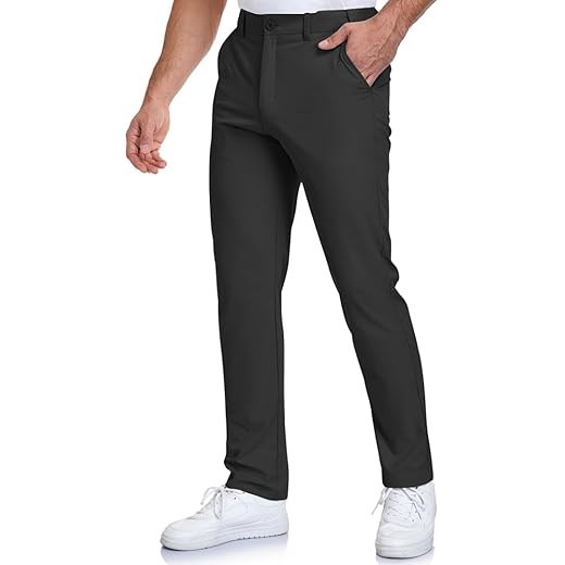 SPOSULEI Calça social masculina de golfe leve, de secagem rápida, resistente à água com 4 bolsos elásticos para trabalho, viagens, casual, negócios, cintura elástica
