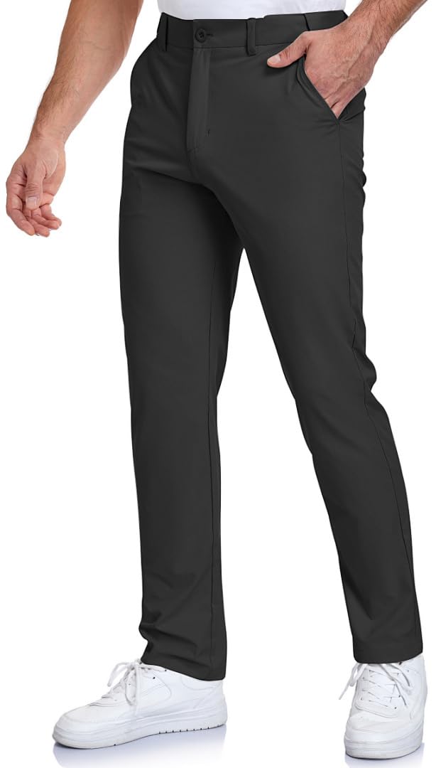 SPOSULEI Mens Golf Pants Waist Elastic Lightweight Quick Dry Water Resistant for Casual Trousers with 4 Pockets