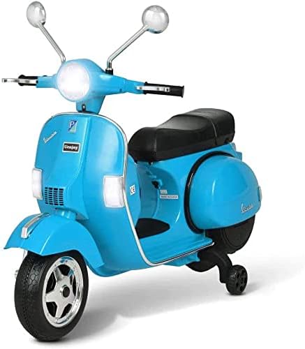 King Toys 6V Battery-Powered Kids Ride On Electric Motor Bike with Auxiliary Wheels, LED Lights, Music, Loud Horns, Rearview Mirror, for Ages 2-6 (Blue)