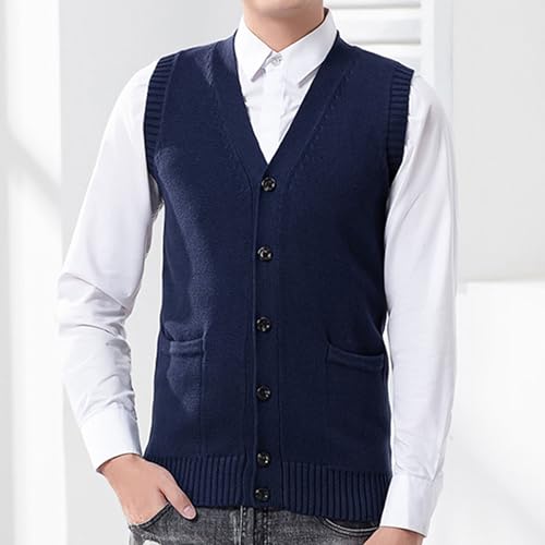 Men's Cable Knit Cardigan Vest Wool Blend V-Neck Button Sleeveless Vests Button Down Cardigan Waistcoats 5