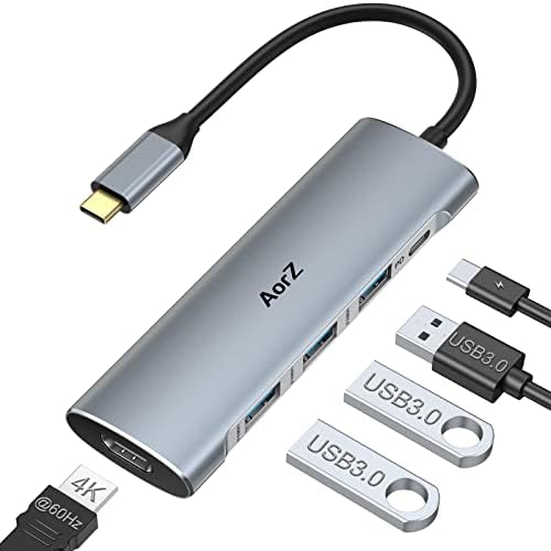 USB C Hub, USB C Dongle 4K60Hz Adapter, AorZ 5 IN 1 USB C Hub Multiport HDMI Adapter with 100W Power Delivery, 1*4K@60Hz HDMI Output, 3*USB3.0 Ports for MacBook Pro Air Dell Hp and Most Type C Devices
