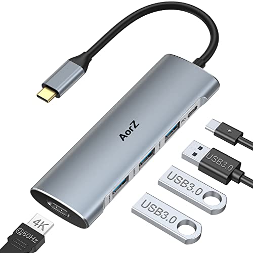 Usb C Hub, Usb C Dongle 4K60Hz Adapter, Aorz 5 In 1 Usb C Hub Multiport Hdmi Adapter With 100W Power Delivery, 1*4K@60Hz Hdmi Output, 3*Usb3.0 Ports For Macbook Pro Air Dell Hp And Most Type C Devices #TOP15