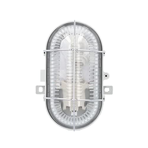 UNITEC Ovalleuchte mit Metallkorb, geeignet für Keller, Garage, Garten und mehr, Schutzart IP44, 60 W, grau