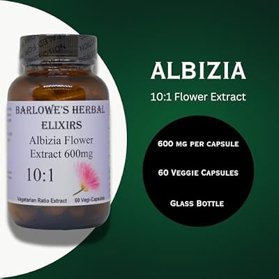 Barlowe's Herbal Elixirs Albizia Julibrissin |10:1 Extract | 600 mg | Albizia Extract | 60 Veggie Capsules | Glass Bottle