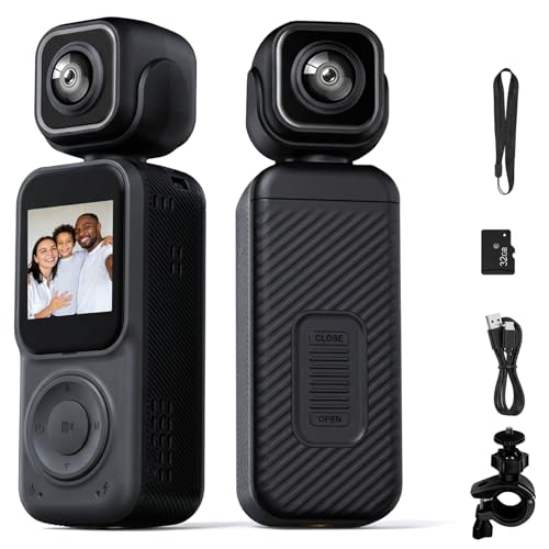 LENND 4K Action Camera Body Camera Handheld POV Camera Dual Lens HD 180 Degree Rotating Small Action Cam with WiFi Portable Vlogging for Cycling Hiking Outdoor