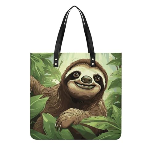 Sac fourre-tout paresseux imprimé grand cabas de plage et sac d'épaule femme en similicuir